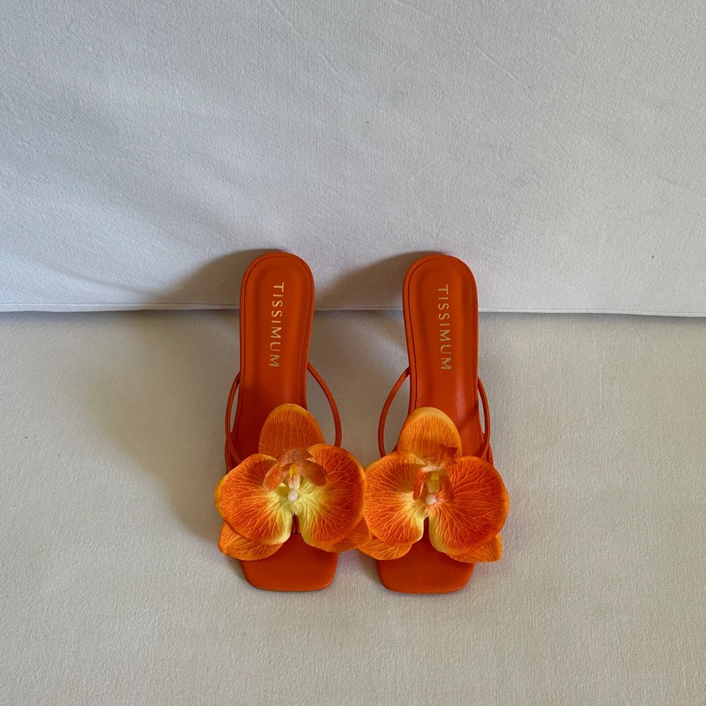 Orange Floral Women Heels